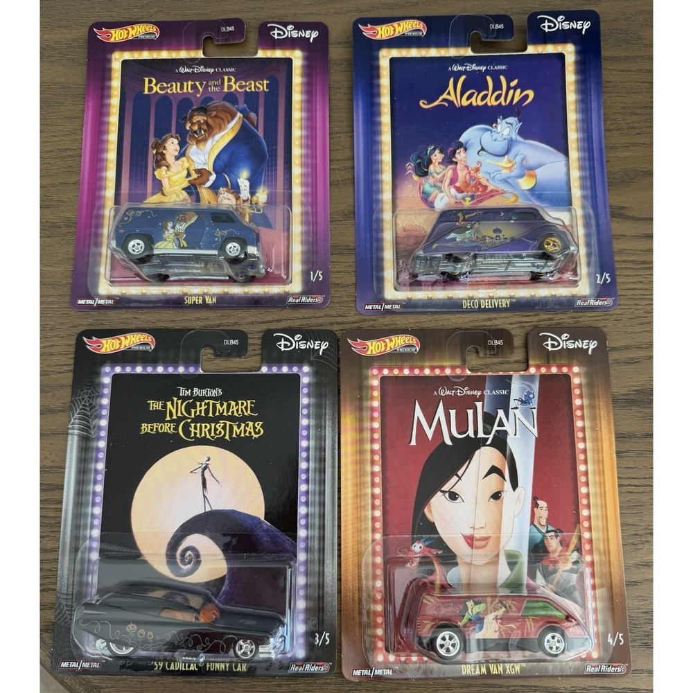Hot Wheels Disney Premium Vans Set NBC Mulan Aladdin Lot New‎ In Packages